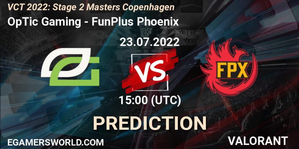Pronósticos OpTic Gaming - FunPlus Phoenix. 23.07.2022 at 15:15. VCT 2022: Stage 2 Masters Copenhagen - VALORANT