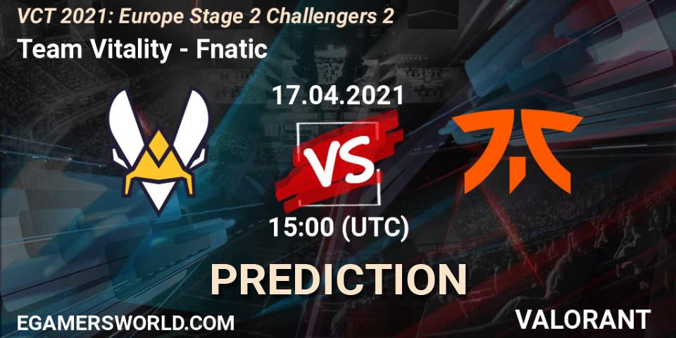 Pronósticos Team Vitality - Fnatic. 17.04.2021 at 15:00. VCT 2021: Europe Stage 2 Challengers 2 - VALORANT