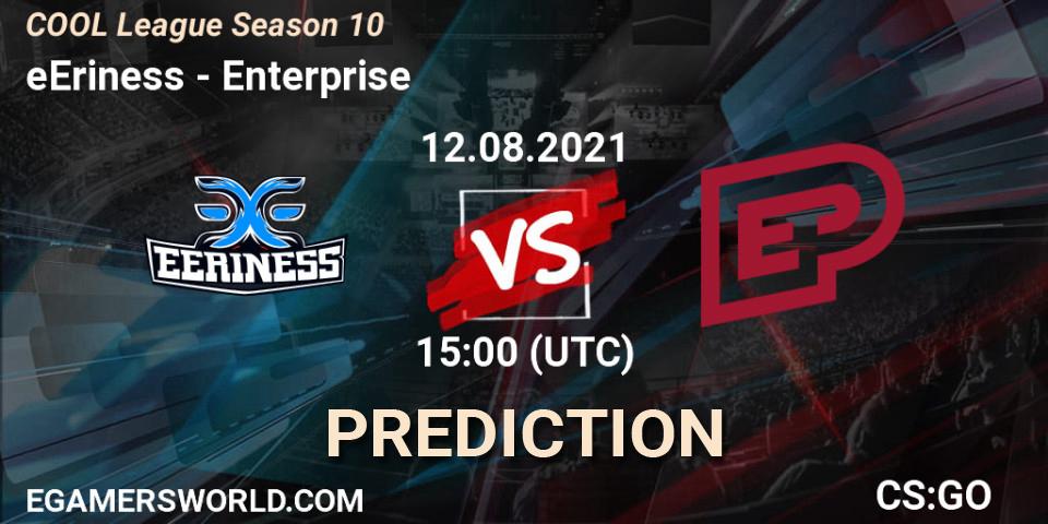 Pronósticos eEriness - Enterprise. 12.08.2021 at 15:00. COOL League Season 10 - Counter-Strike (CS2)