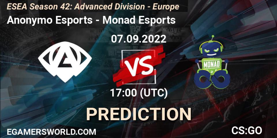 Pronósticos Anonymo Esports - Monad Esports. 07.09.2022 at 17:00. ESEA Season 42: Advanced Division - Europe - Counter-Strike (CS2)