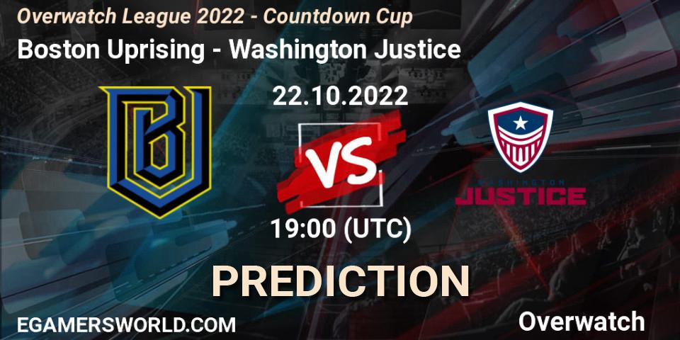 Pronósticos Boston Uprising - Washington Justice. 22.10.22. Overwatch League 2022 - Countdown Cup - Overwatch