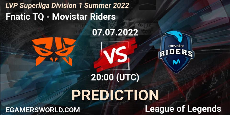 Pronósticos Fnatic TQ - Movistar Riders. 07.07.2022 at 18:00. LVP Superliga Division 1 Summer 2022 - LoL
