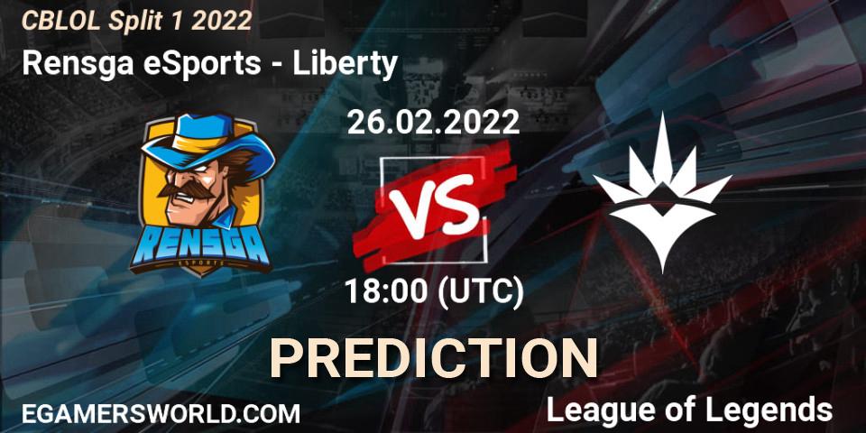Pronósticos Rensga eSports - Liberty. 26.02.2022 at 18:10. CBLOL Split 1 2022 - LoL