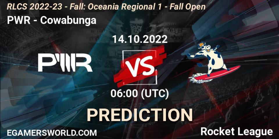 Pronósticos PWR - Cowabunga. 14.10.2022 at 06:00. RLCS 2022-23 - Fall: Oceania Regional 1 - Fall Open - Rocket League