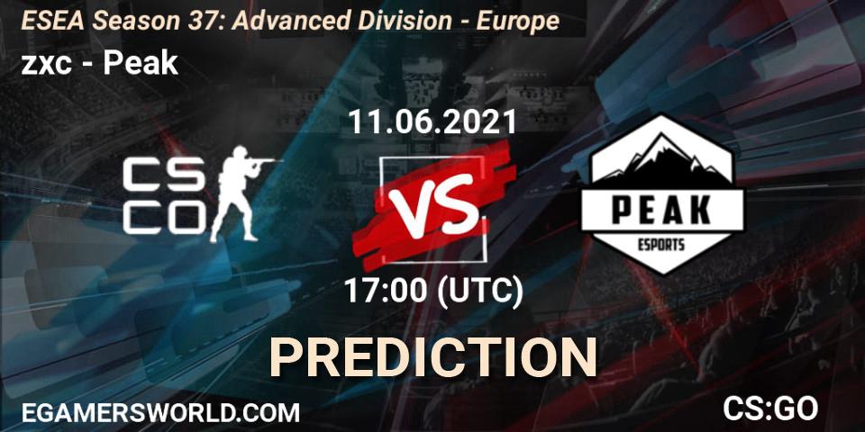 Pronósticos zxc - Peak. 11.06.2021 at 17:00. ESEA Season 37: Advanced Division - Europe - Counter-Strike (CS2)