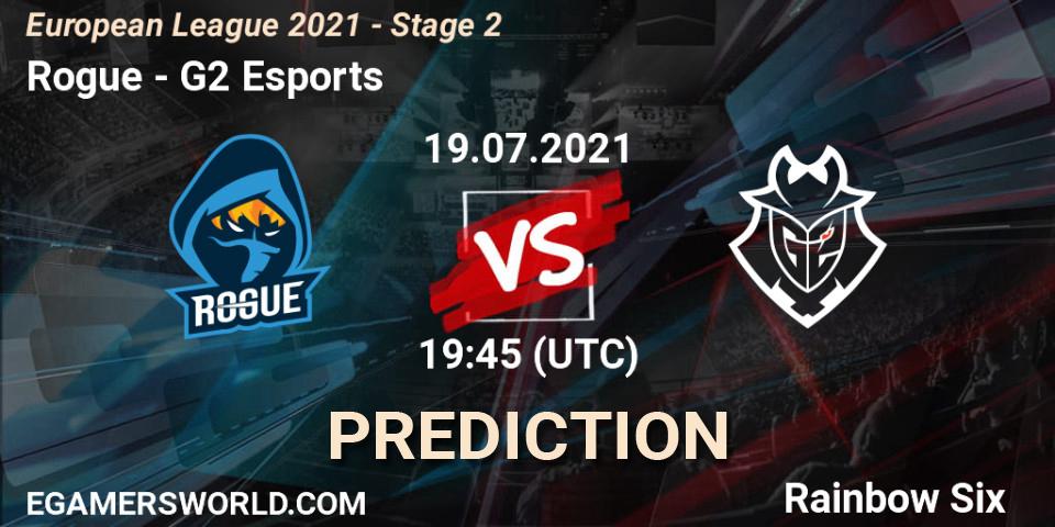 Pronósticos Rogue - G2 Esports. 19.07.2021 at 19:55. European League 2021 - Stage 2 - Rainbow Six