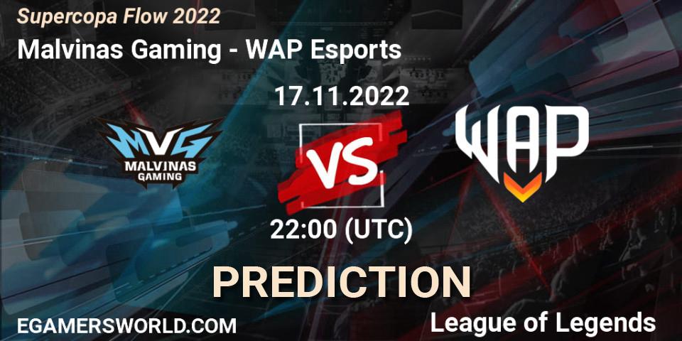 Pronósticos Malvinas Gaming - WAP Esports. 17.11.2022 at 22:00. Supercopa Flow 2022 - LoL