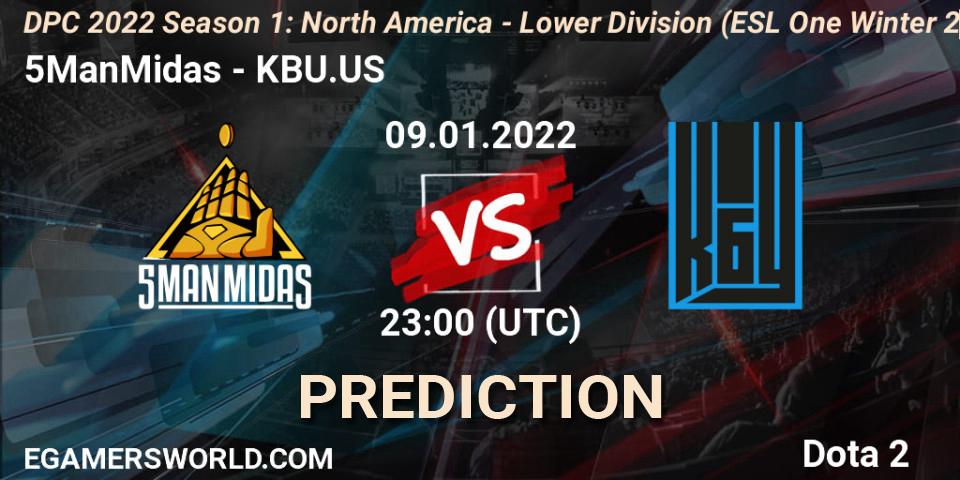Pronósticos 5ManMidas - KBU.US. 09.01.2022 at 22:55. DPC 2022 Season 1: North America - Lower Division (ESL One Winter 2021) - Dota 2