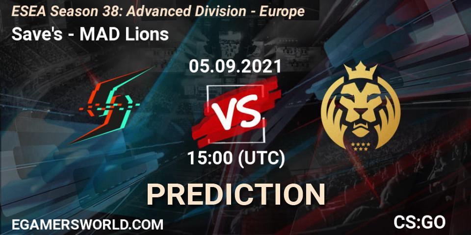 Pronósticos Save's - MAD Lions. 05.09.2021 at 15:00. ESEA Season 38: Advanced Division - Europe - Counter-Strike (CS2)