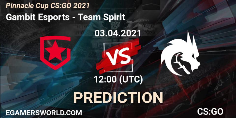 Pronósticos Gambit Esports - Team Spirit. 03.04.2021 at 08:00. Pinnacle Cup #1 - Counter-Strike (CS2)