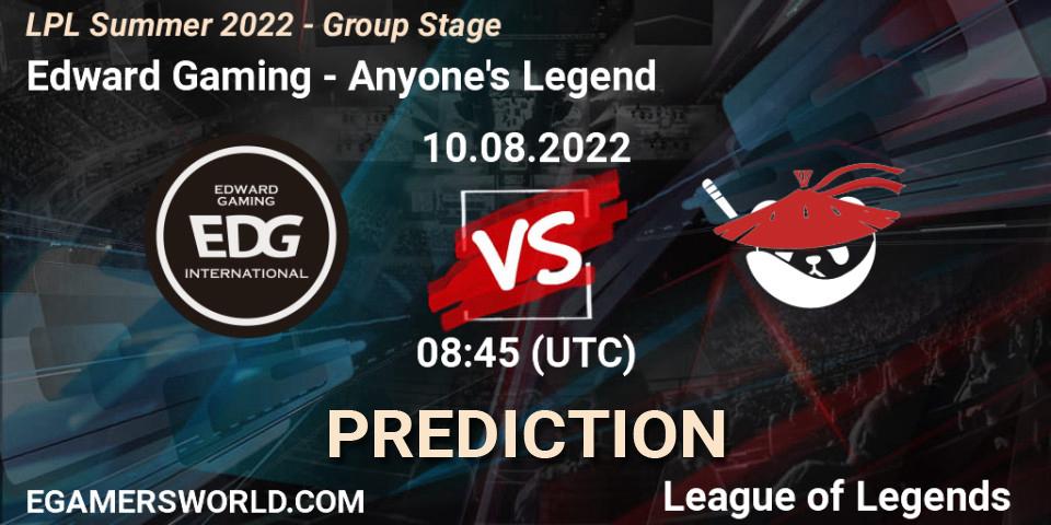 Pronósticos Edward Gaming - Anyone's Legend. 10.08.22. LPL Summer 2022 - Group Stage - LoL