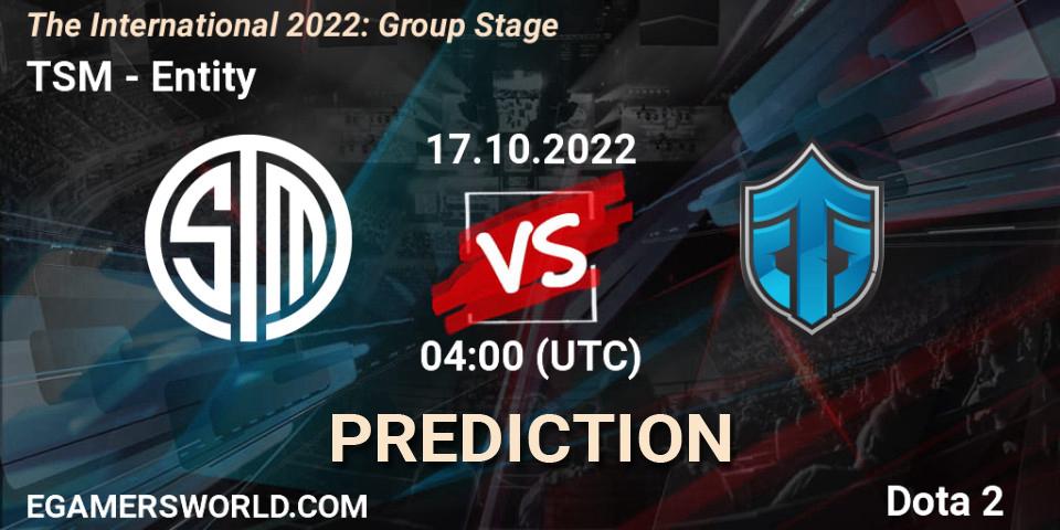 Pronósticos TSM - Entity. 17.10.2022 at 04:27. The International 2022: Group Stage - Dota 2