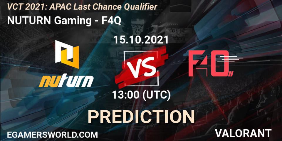 Pronósticos NUTURN Gaming - F4Q. 15.10.2021 at 13:00. VCT 2021: APAC Last Chance Qualifier - VALORANT