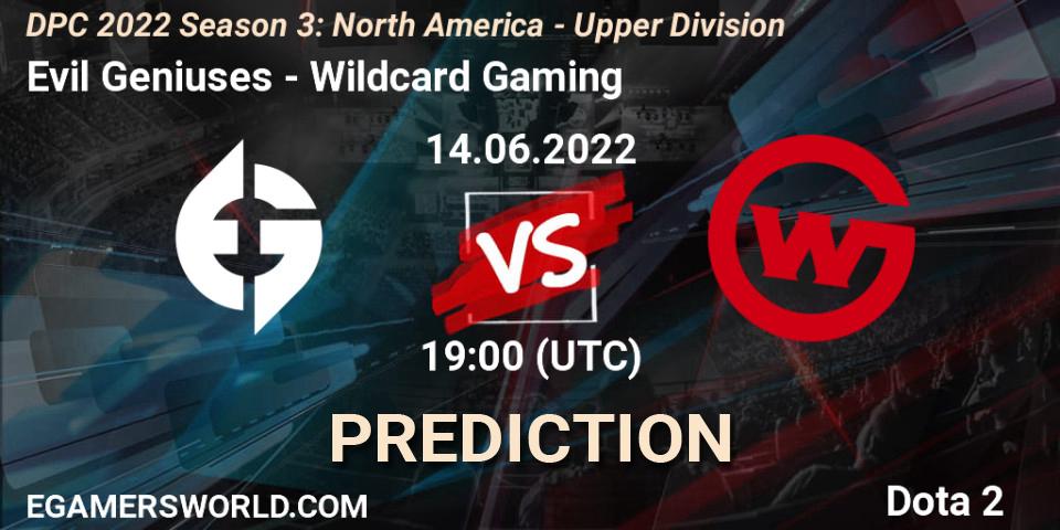 Pronósticos Evil Geniuses - Wildcard Gaming. 14.06.2022 at 19:02. DPC NA 2021/2022 Tour 3: Division I - Dota 2