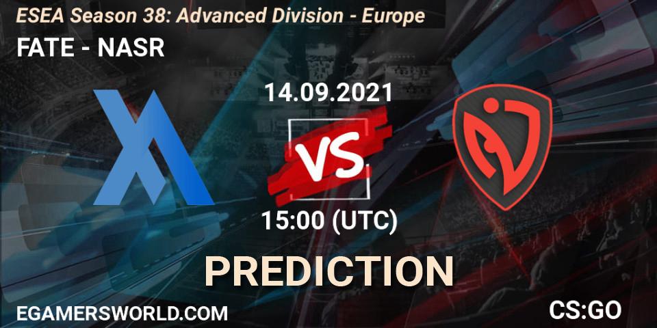 Pronósticos FATE - NASR. 14.09.2021 at 15:00. ESEA Season 38: Advanced Division - Europe - Counter-Strike (CS2)