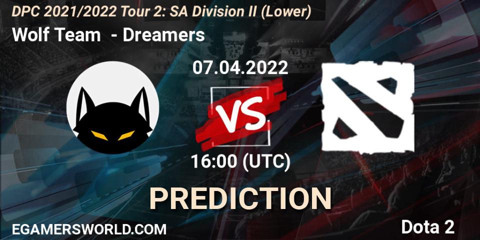 Pronósticos Wolf Team - Dreamers. 07.04.2022 at 16:11. DPC 2021/2022 Tour 2: SA Division II (Lower) - Dota 2