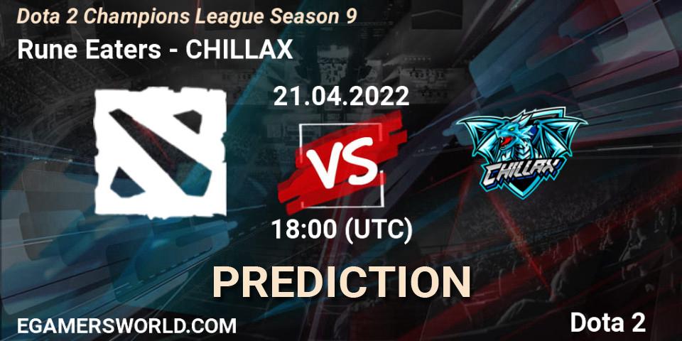 Pronósticos Rune Eaters - CHILLAX. 21.04.2022 at 15:01. Dota 2 Champions League Season 9 - Dota 2