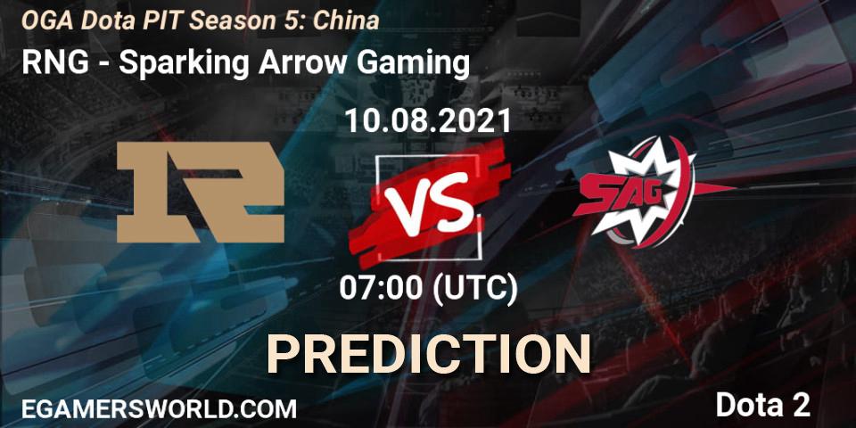 Pronósticos RNG - Sparking Arrow Gaming. 10.08.2021 at 07:01. OGA Dota PIT Season 5: China - Dota 2