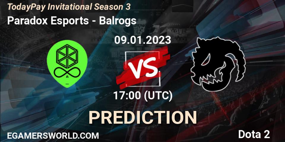 Pronósticos Paradox Esports - Balrogs. 09.01.2023 at 16:54. TodayPay Invitational Season 3 - Dota 2