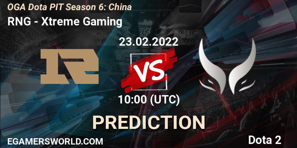 Pronósticos RNG - Xtreme Gaming. 23.02.2022 at 10:00. OGA Dota PIT Season 6: China - Dota 2