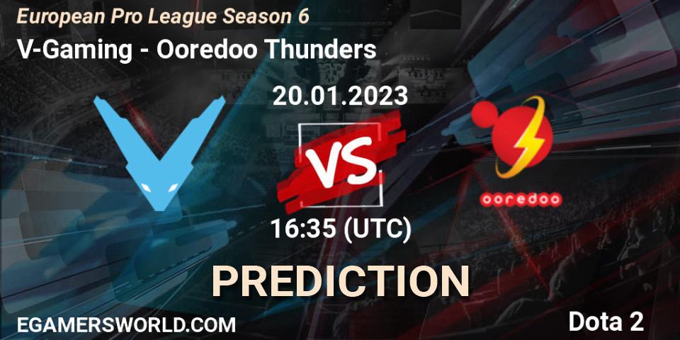 Pronósticos V-Gaming - Ooredoo Thunders. 20.01.2023 at 16:35. European Pro League Season 6 - Dota 2