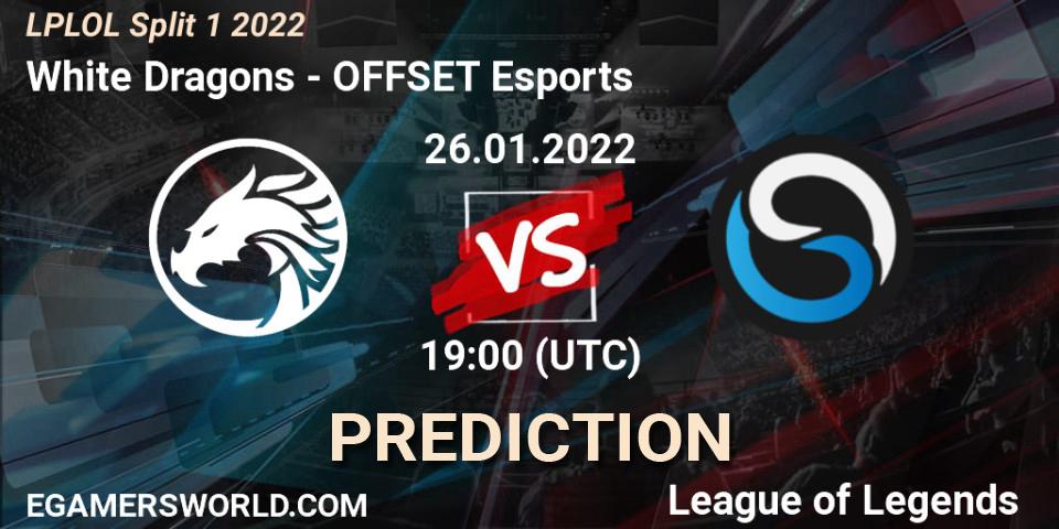 Pronósticos White Dragons - OFFSET Esports. 26.01.2022 at 19:00. LPLOL Split 1 2022 - LoL