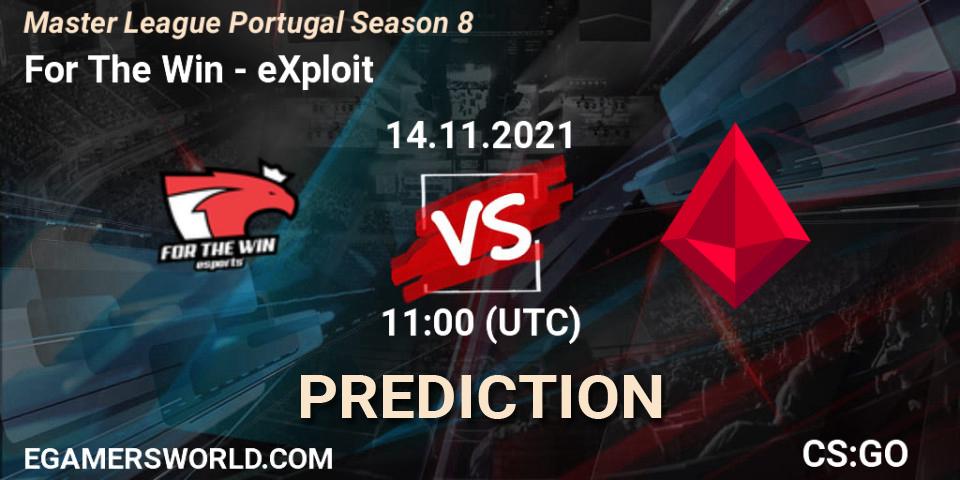 Pronósticos For The Win - eXploit. 14.11.2021 at 11:00. Master League Portugal Season 8 - Counter-Strike (CS2)