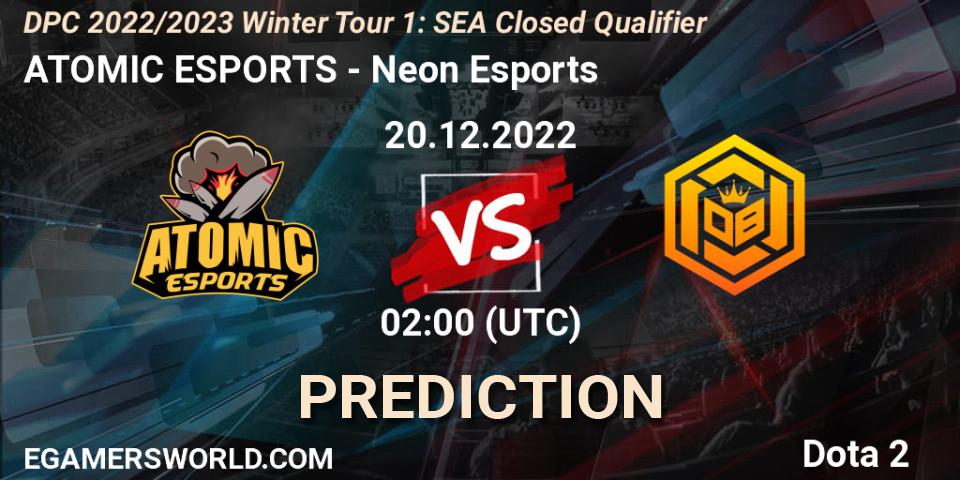 Pronósticos ATOMIC ESPORTS - Neon Esports. 20.12.2022 at 02:00. DPC 2022/2023 Winter Tour 1: SEA Closed Qualifier - Dota 2