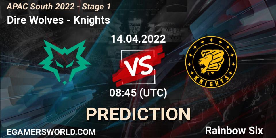 Pronósticos Dire Wolves - Knights. 14.04.2022 at 08:45. APAC South 2022 - Stage 1 - Rainbow Six