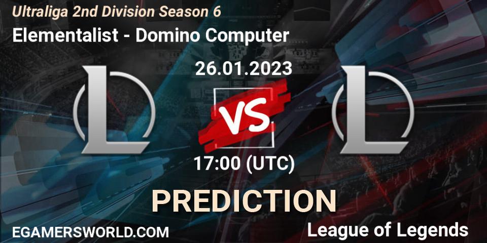 Pronósticos Elementalist - Domino Computer. 26.01.2023 at 17:00. Ultraliga 2nd Division Season 6 - LoL