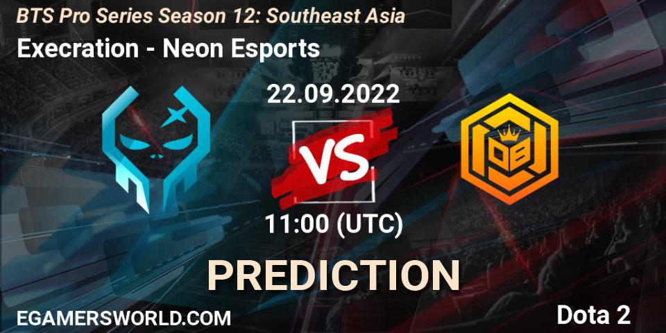 Pronósticos Execration - Neon Esports. 22.09.2022 at 11:18. BTS Pro Series Season 12: Southeast Asia - Dota 2