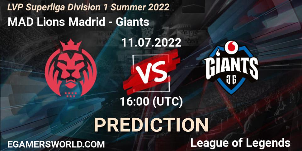 Pronósticos MAD Lions Madrid - Giants. 11.07.22. LVP Superliga Division 1 Summer 2022 - LoL