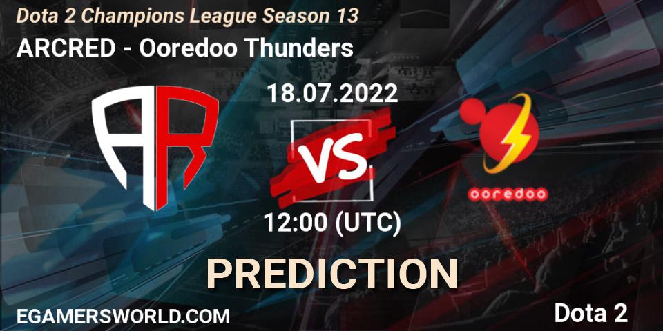 Pronósticos ARCRED - Ooredoo Thunders. 18.07.2022 at 12:00. Dota 2 Champions League Season 13 - Dota 2