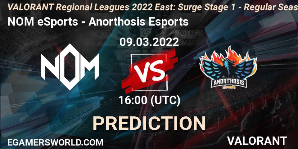 Pronósticos NOM eSports - Anorthosis Esports. 09.03.2022 at 16:00. VALORANT Regional Leagues 2022 East: Surge Stage 1 - Regular Season - VALORANT
