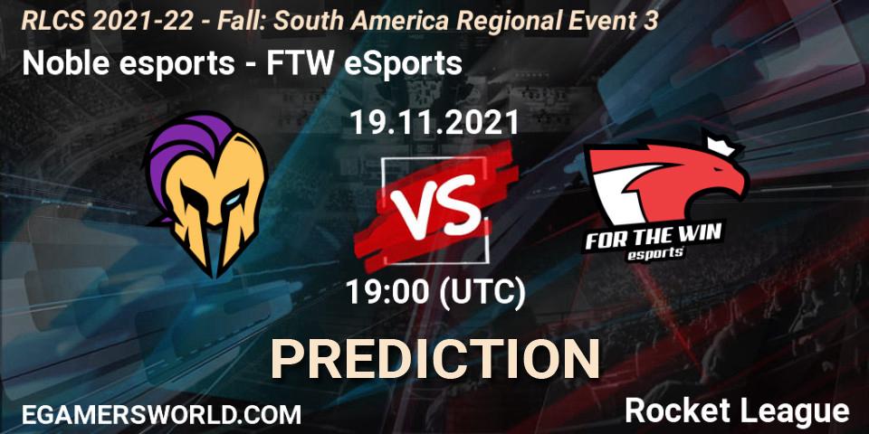Pronósticos Noble esports - FTW eSports. 19.11.2021 at 19:00. RLCS 2021-22 - Fall: South America Regional Event 3 - Rocket League