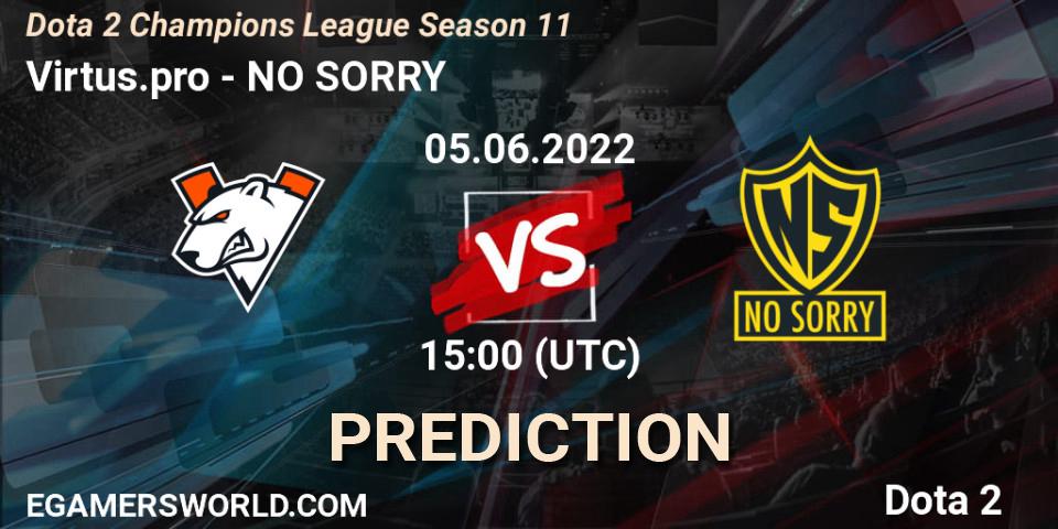 Pronósticos Virtus.pro - NO SORRY. 05.06.2022 at 15:00. Dota 2 Champions League Season 11 - Dota 2