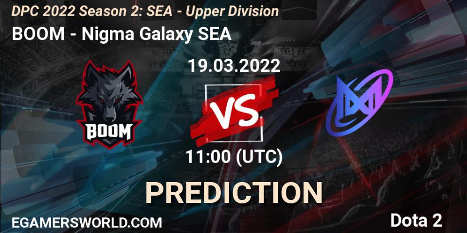 Pronósticos BOOM - Nigma Galaxy SEA. 19.03.2022 at 10:00. DPC 2021/2022 Tour 2 (Season 2): SEA Division I (Upper) - Dota 2