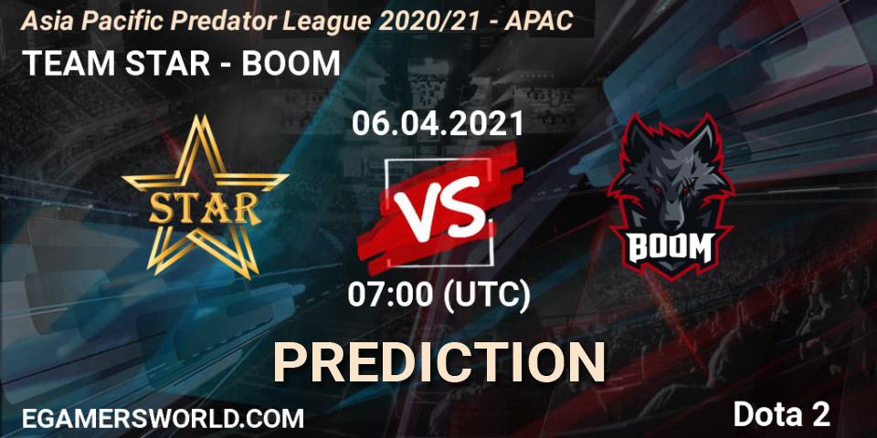 Pronósticos TEAM STAR - BOOM. 06.04.2021 at 06:33. Asia Pacific Predator League 2020/21 - APAC - Dota 2