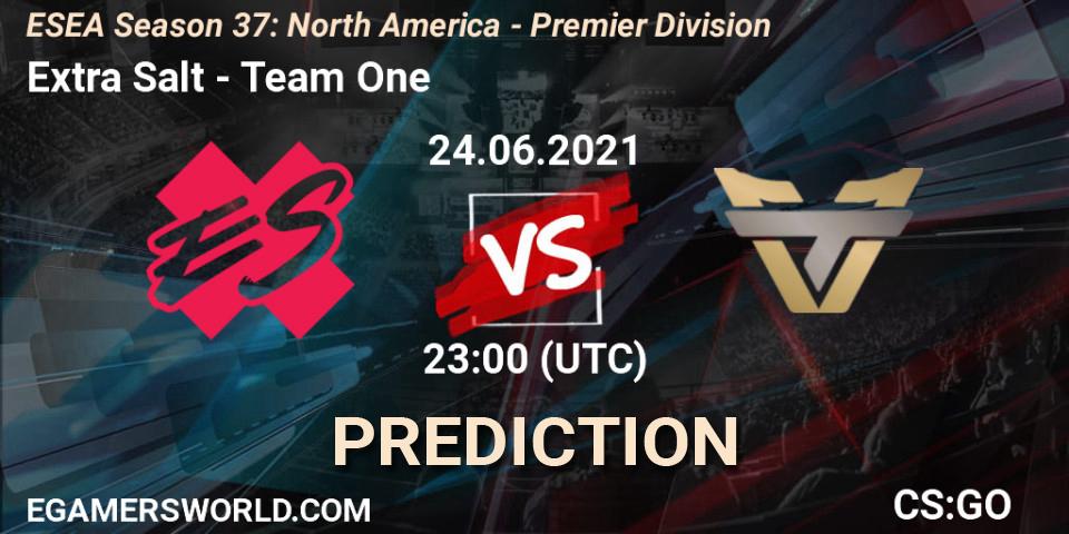 Pronósticos Extra Salt - Team One. 24.06.2021 at 23:00. ESEA Season 37: North America - Premier Division - Counter-Strike (CS2)