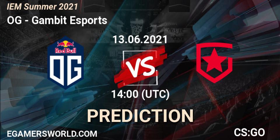 Pronósticos OG - Gambit Esports. 13.06.2021 at 14:00. IEM Summer 2021 - Counter-Strike (CS2)