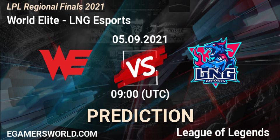 Pronósticos World Elite - LNG Esports. 05.09.2021 at 10:00. LPL Regional Finals 2021 - LoL