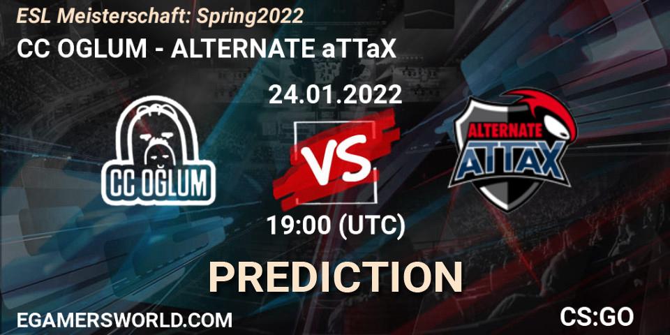 Pronósticos CC OGLUM - ALTERNATE aTTaX. 24.01.2022 at 19:00. ESL Meisterschaft: Spring 2022 - Counter-Strike (CS2)