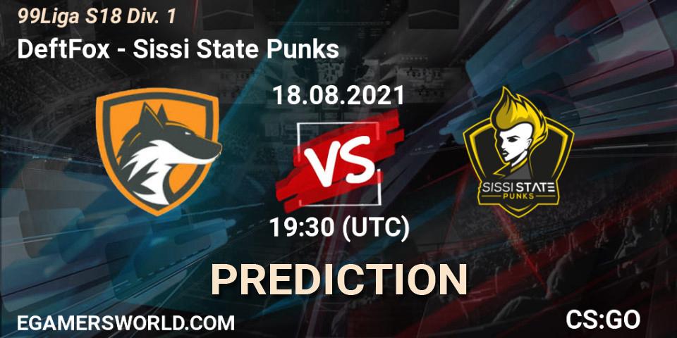 Pronósticos DeftFox - Sissi State Punks. 12.10.2021 at 17:00. 99Liga S18 Div. 1 - Counter-Strike (CS2)