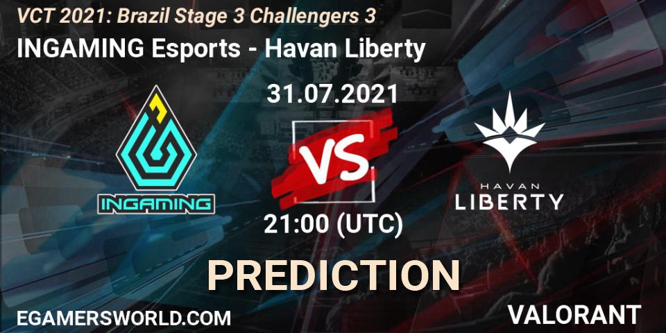 Pronósticos INGAMING Esports - Havan Liberty. 31.07.2021 at 21:00. VCT 2021: Brazil Stage 3 Challengers 3 - VALORANT
