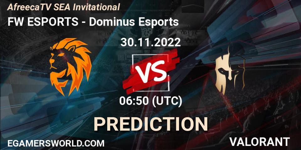 Pronósticos FW ESPORTS - Dominus Esports. 30.11.2022 at 06:50. AfreecaTV SEA Invitational - VALORANT