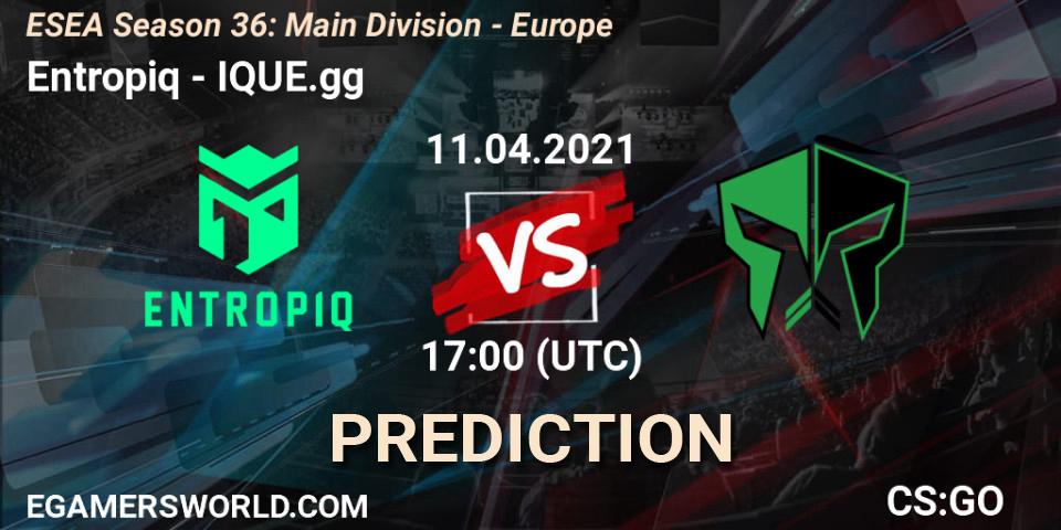 Pronósticos Entropiq - IQUE.gg. 11.04.2021 at 17:00. ESEA Season 36: Main Division - Europe - Counter-Strike (CS2)