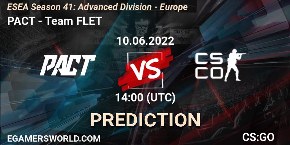 Pronósticos PACT - Team FLET. 10.06.2022 at 14:00. ESEA Season 41: Advanced Division - Europe - Counter-Strike (CS2)