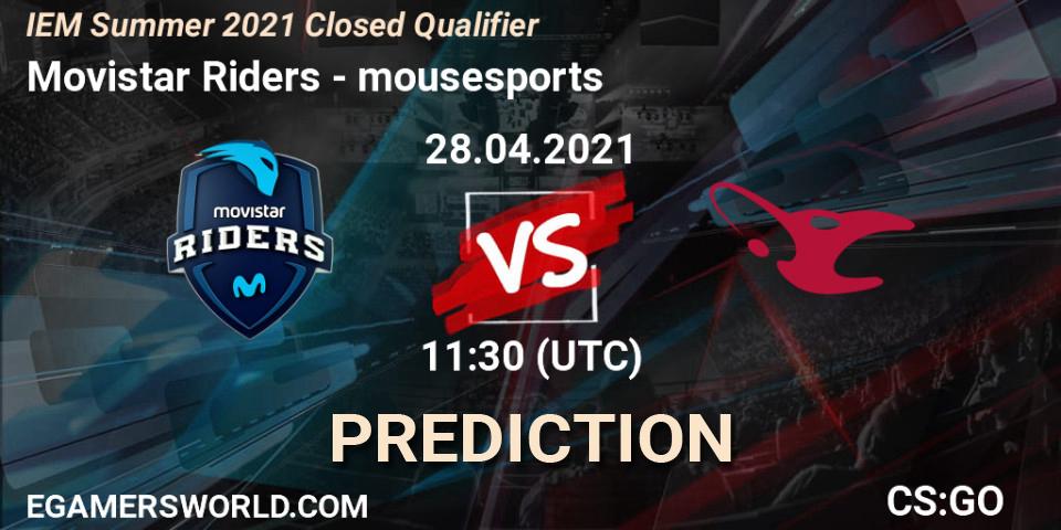 Pronósticos Movistar Riders - mousesports. 28.04.2021 at 11:30. IEM Summer 2021 Closed Qualifier - Counter-Strike (CS2)