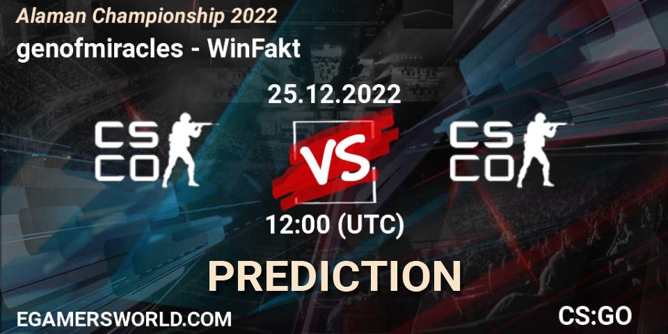 Pronósticos genofmiracles - WinFakt. 25.12.2022 at 12:00. Alaman Championship 2022 - Counter-Strike (CS2)