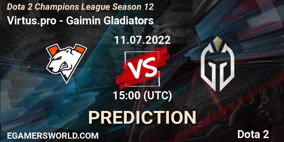 Pronósticos Virtus.pro - Gaimin Gladiators. 11.07.2022 at 12:48. Dota 2 Champions League Season 12 - Dota 2